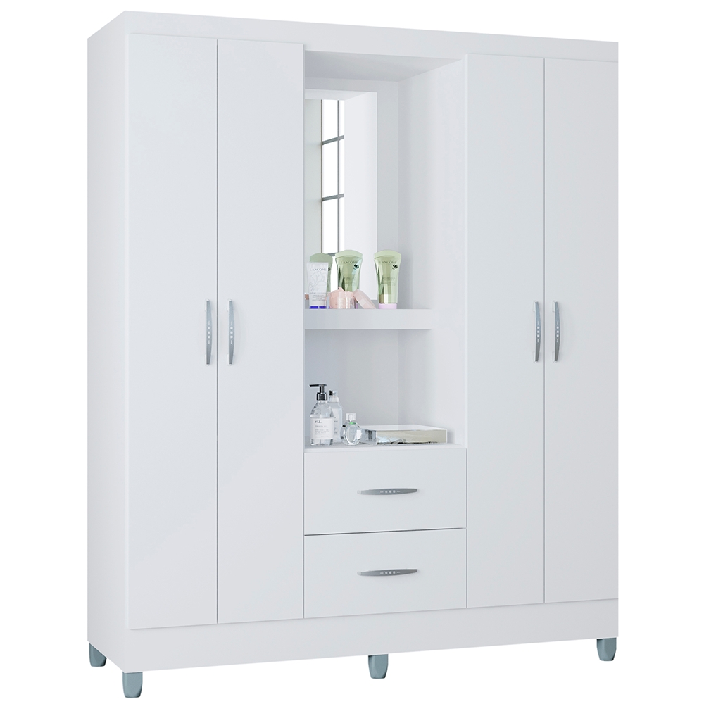 Roupeiro 4 Portas Com Espelho 966 Branco POQQ