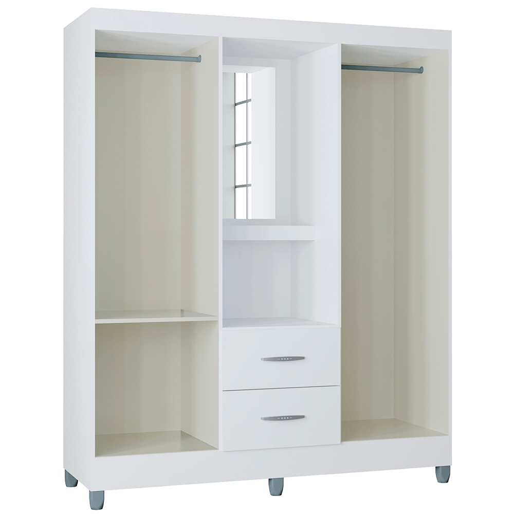 Roupeiro 4 Portas Com Espelho 966 Branco POQQ