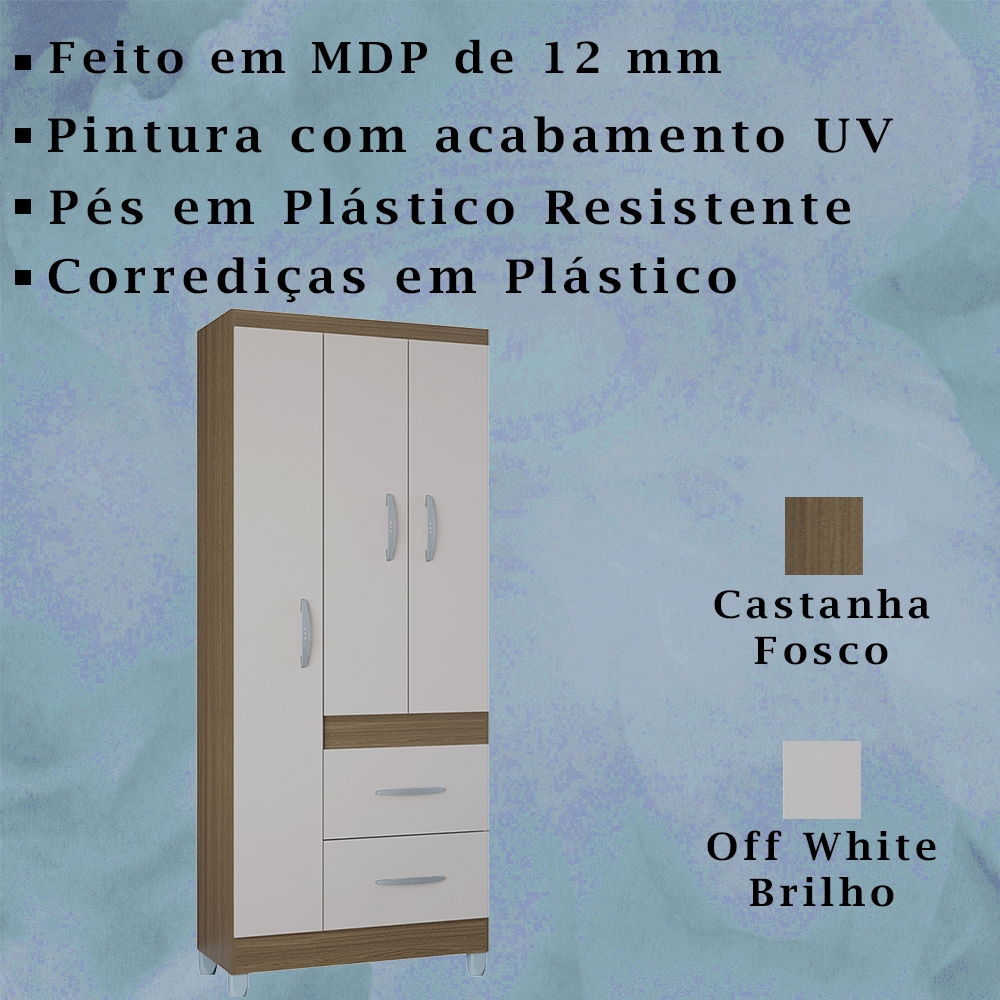 Roupeiro Solteiro 3 Portas 835 Castanha Off White POQQ