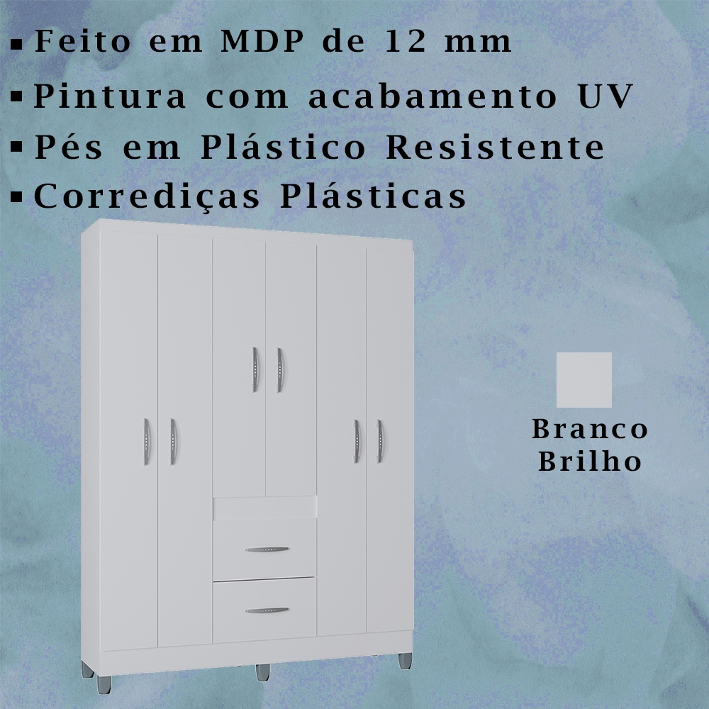 Roupeiro Solteiro 6 Portas 838 Branco POQQ