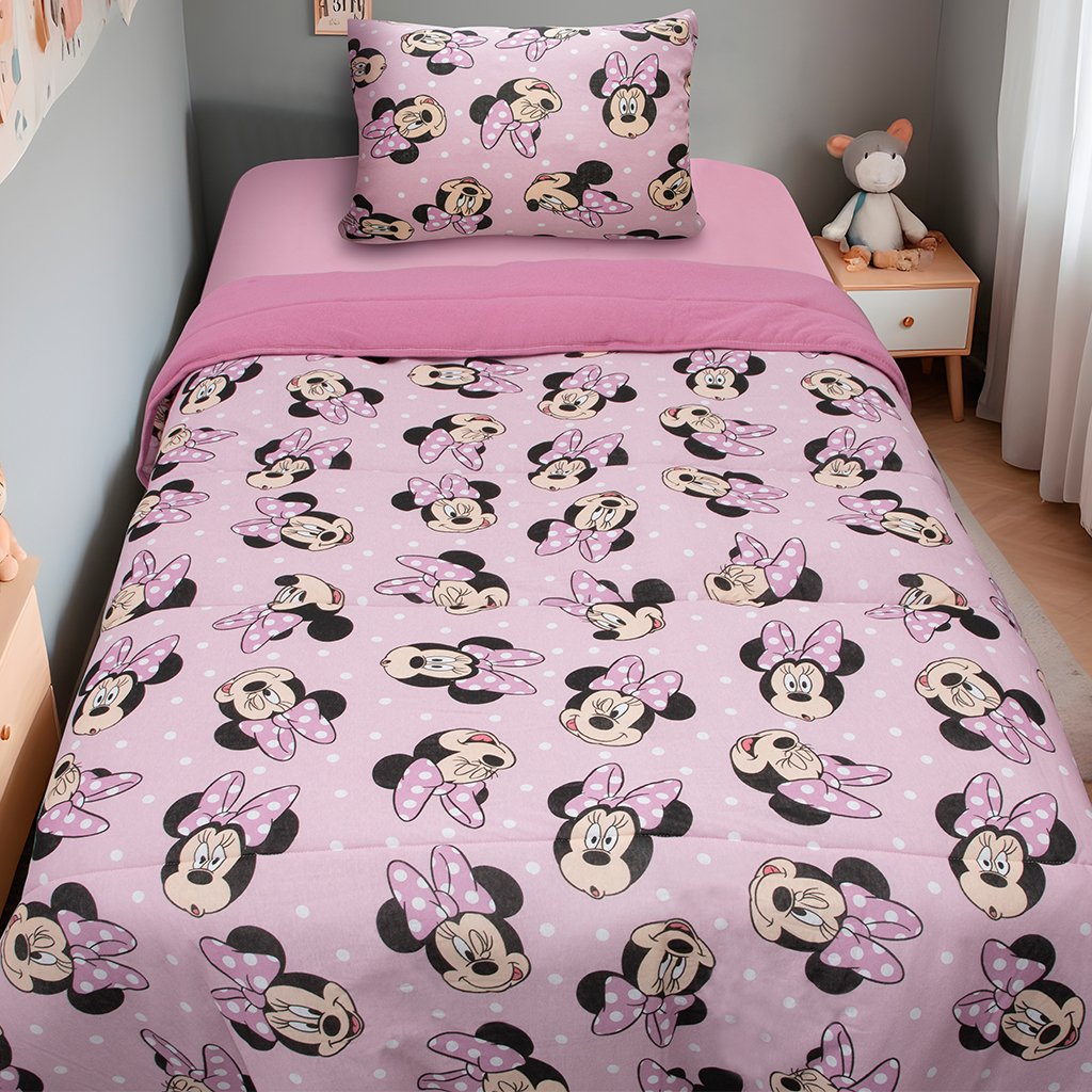 Edredom Casal Mickey &amp; Minnie Disney Malha 100% Algodão 200x220cm Big Minnie/Rosa Cravo