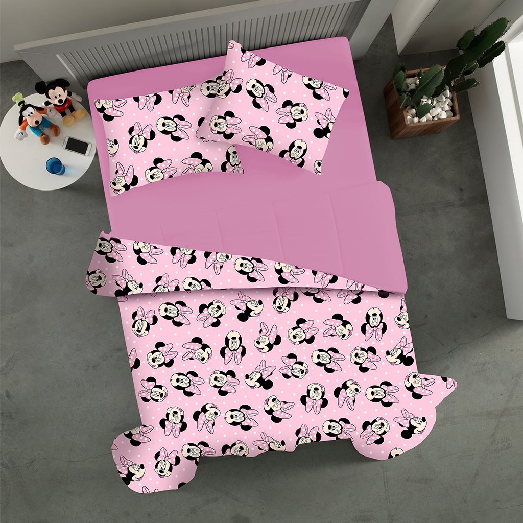 Edredom Casal Mickey &amp; Minnie Disney Malha 100% Algodão 200x220cm Big Minnie/Rosa Cravo