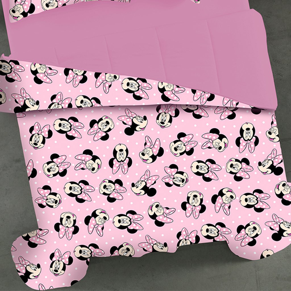 Edredom Casal Mickey &amp; Minnie Disney Malha 100% Algodão 200x220cm Big Minnie/Rosa Cravo