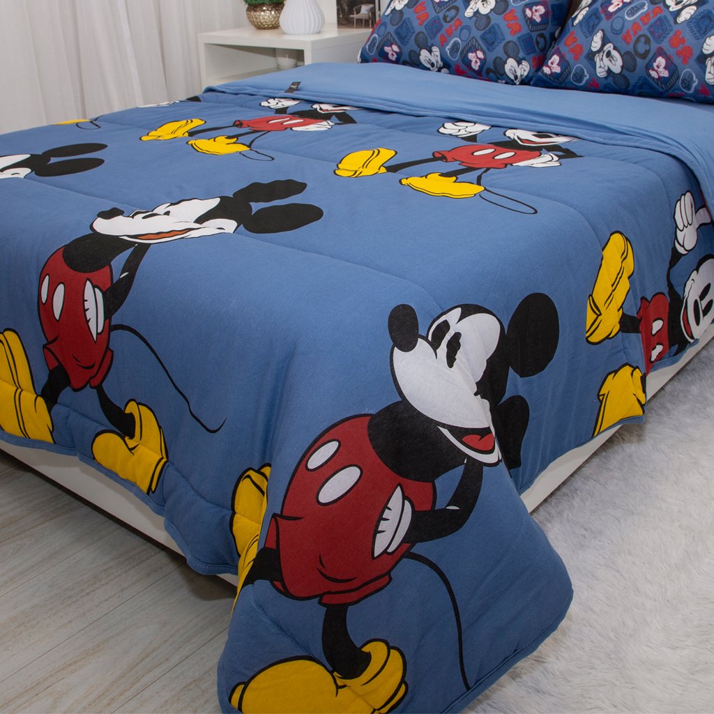 Edredom Casal Mickey &amp; Minnie Disney Malha 100% Algodão 200x220cm Mickey Mouse Jeans