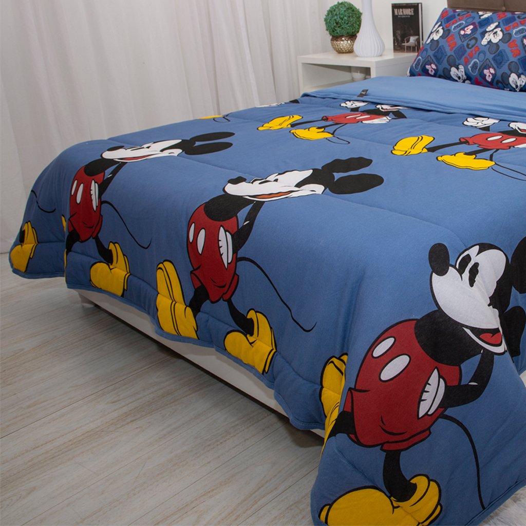 Edredom Casal Mickey &amp; Minnie Disney Malha 100% Algodão 200x220cm Mickey Mouse Jeans