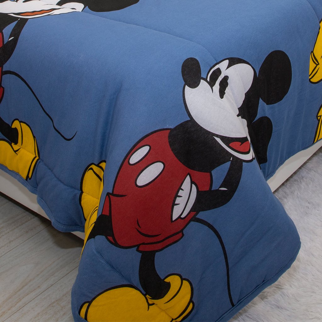 Edredom Casal Mickey &amp; Minnie Disney Malha 100% Algodão 200x220cm Mickey Mouse Jeans