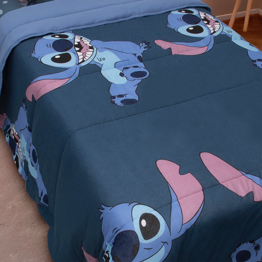 Edredom Casal Stitch Disney 200x220cm 100% Algodão Big Stitch Blue