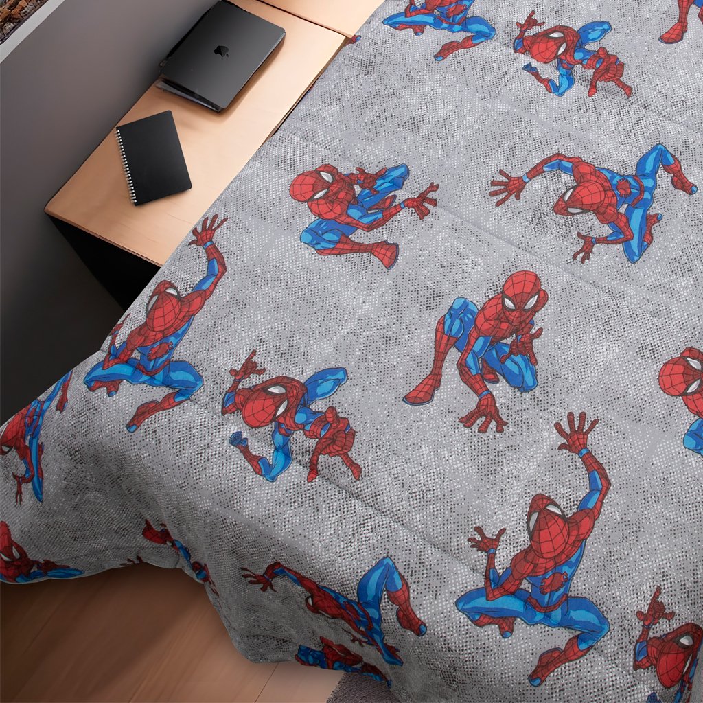 Edredom Solteiro Homem Aranha Marvel 150x220cm 100% Algodão Spider Wall Cinza