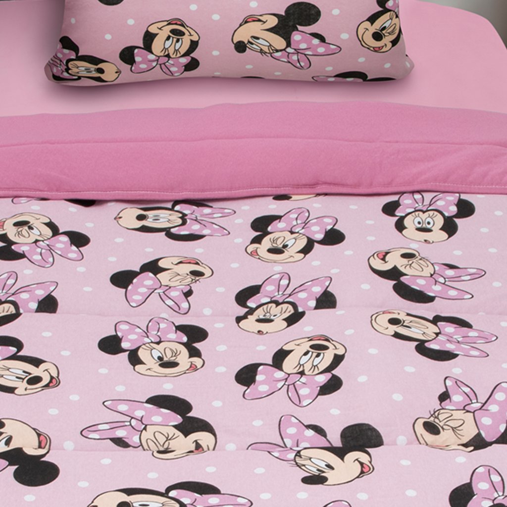 Edredom Solteiro Mickey &amp; Minnie Disney Malha 100% Algodão 150x220cm Big Minnie/Rosa Cravo