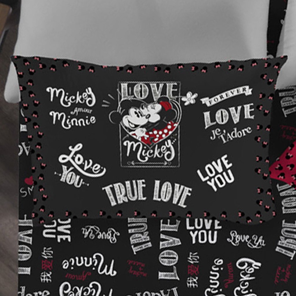 Fronha Avulsa Mickey e Minnie 100% Algodão 48x68cm Preto