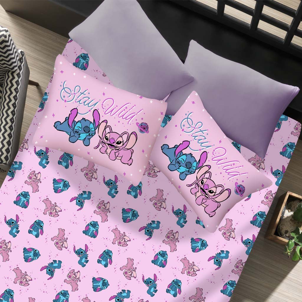 Jogo de Cama Casal 3 Pçs Stitch Disney 70% Algodão 30% Poliéster Stitch e Angel Love