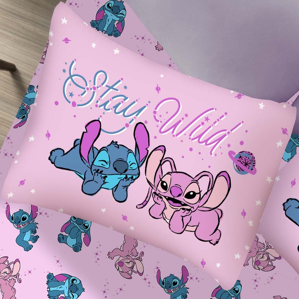 Jogo de Cama Casal 3 Pçs Stitch Disney 70% Algodão 30% Poliéster Stitch e Angel Love
