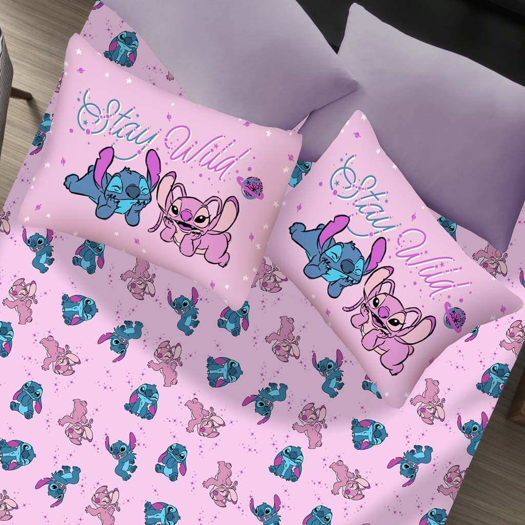 Jogo de Cama Casal 3 Pçs Stitch Disney 70% Algodão 30% Poliéster Stitch e Angel Love