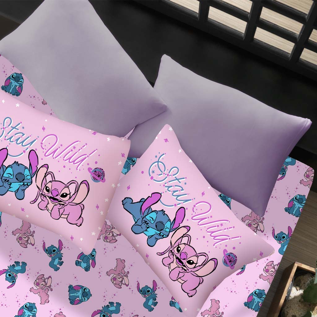 Jogo de Cama Casal 3 Pçs Stitch Disney 70% Algodão 30% Poliéster Stitch e Angel Love