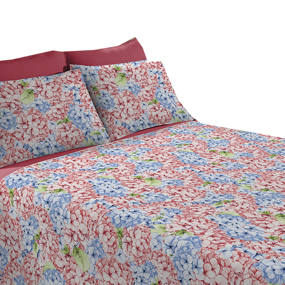 Jogo de Cama Malha 100% Algodão Solteiro Hortênsia Rosa Chiclete Linha Casa Portallar 3 peças