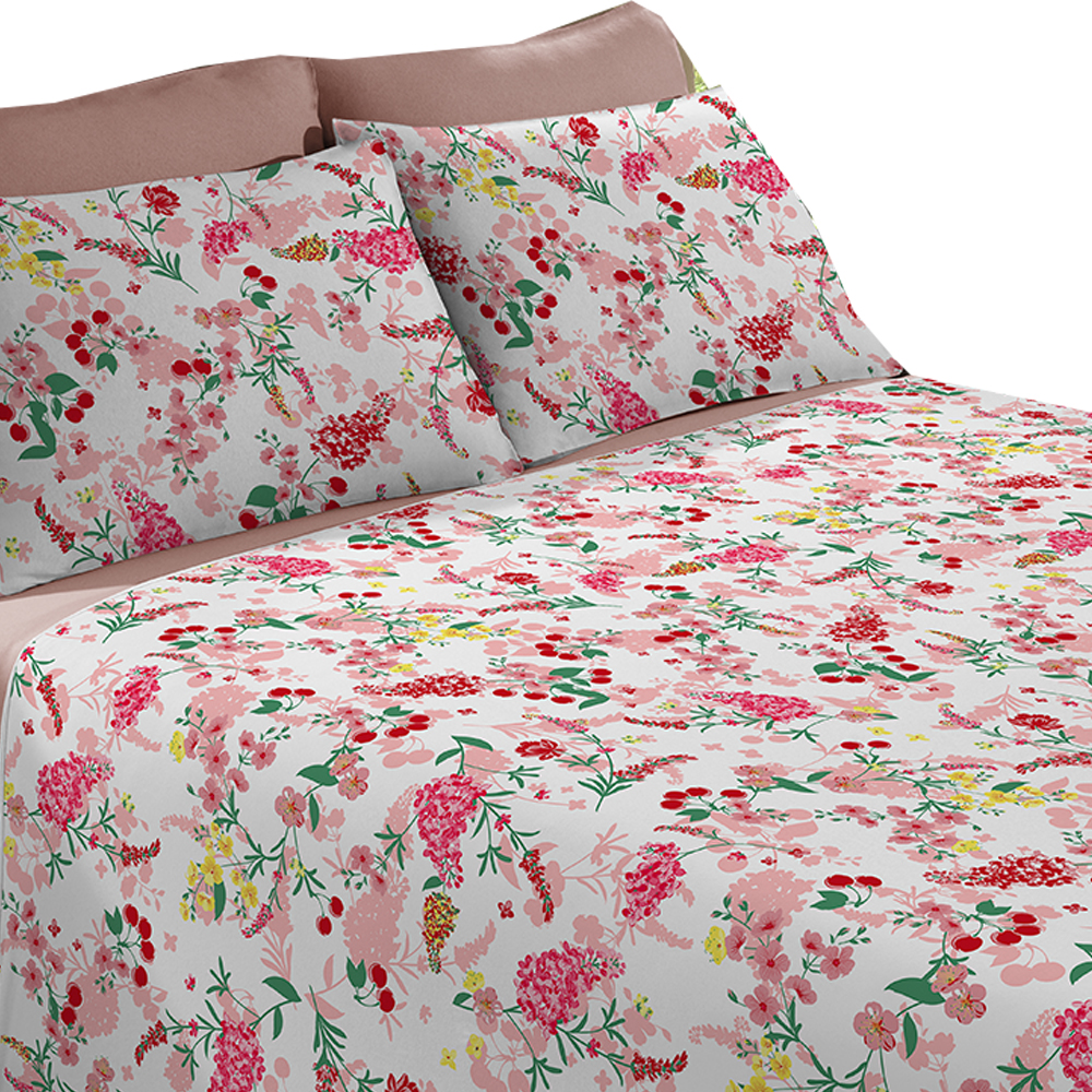 Jogo de Cama Malha Algodão Solteiro Cereja Rosa Quartz Linha Casa Portallar 3 peças
