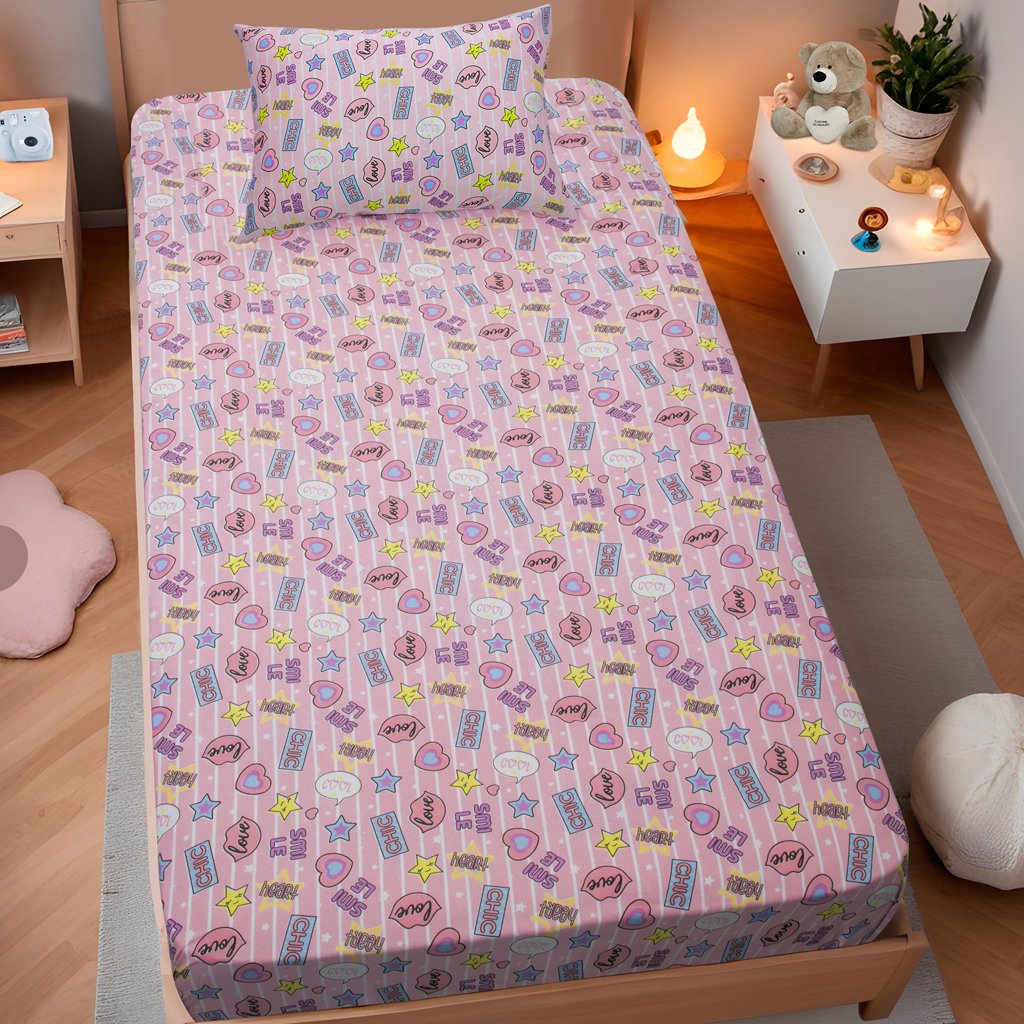 Jogo de Cama Solteiro Kids 2 Pçs Doce Vida Malha 70% Algodão 30% Poliéster Chic Love