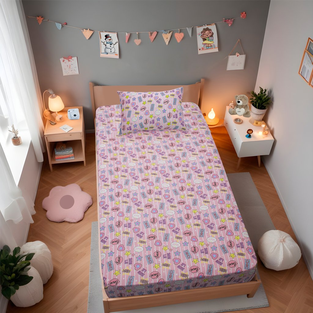 Jogo de Cama Solteiro Kids 2 Pçs Doce Vida Malha 70% Algodão 30% Poliéster Chic Love