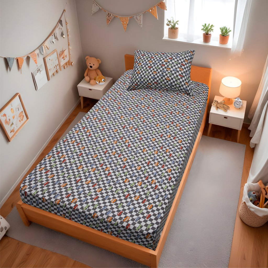 Jogo de Cama Solteiro Kids 2 Pçs Doce Vida Malha 70% Algodão 30% Poliéster Multi Carros