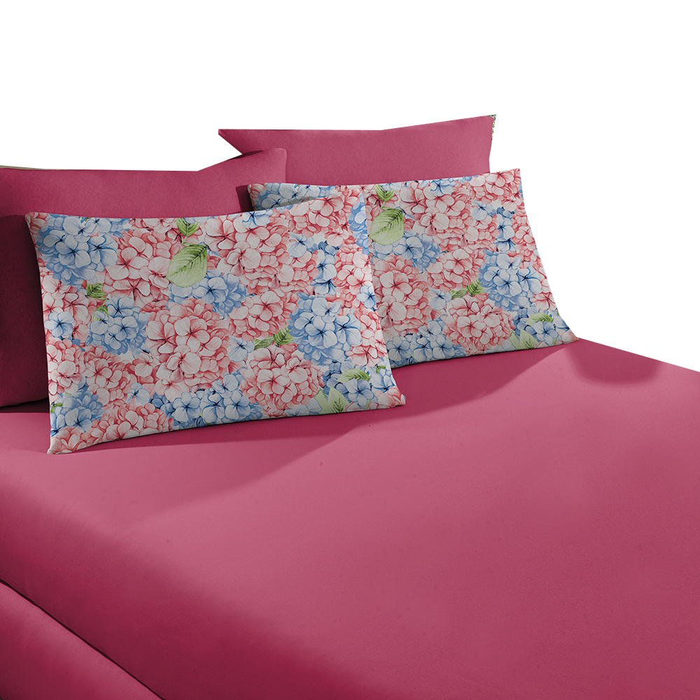 Jogo de Lençol Malha 100% Algodão Casal Hortênsia Rosa Chiclete  Linha Casa Portallar 3 peças