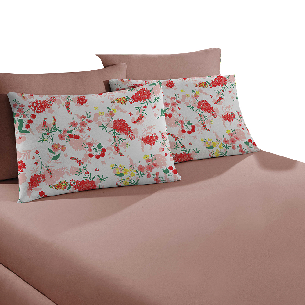 Jogo de Lençol Malha 100% Algodão Solteiro Cereja Rosa Quartz Linha Casa Portallar 2 peças