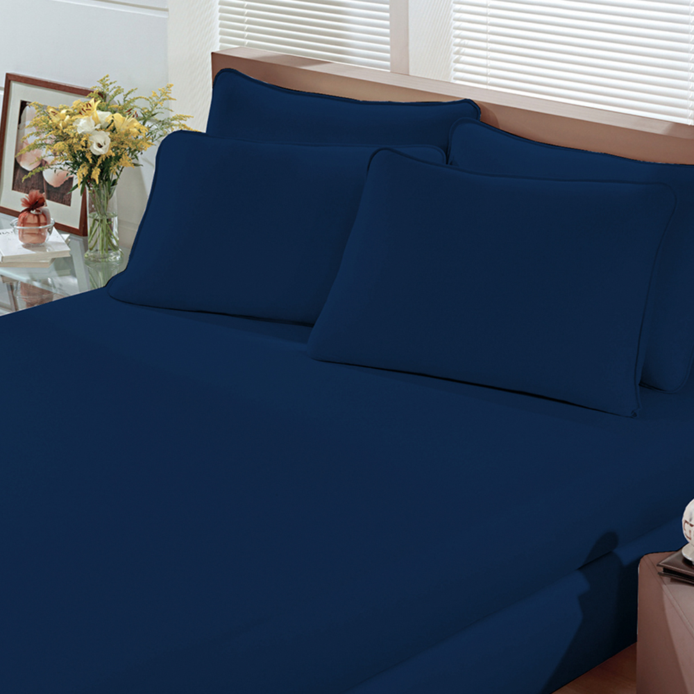 Lençol Malha Liso com Elástico Queen Azul Marinho Linha Cores Portallar 1 peça