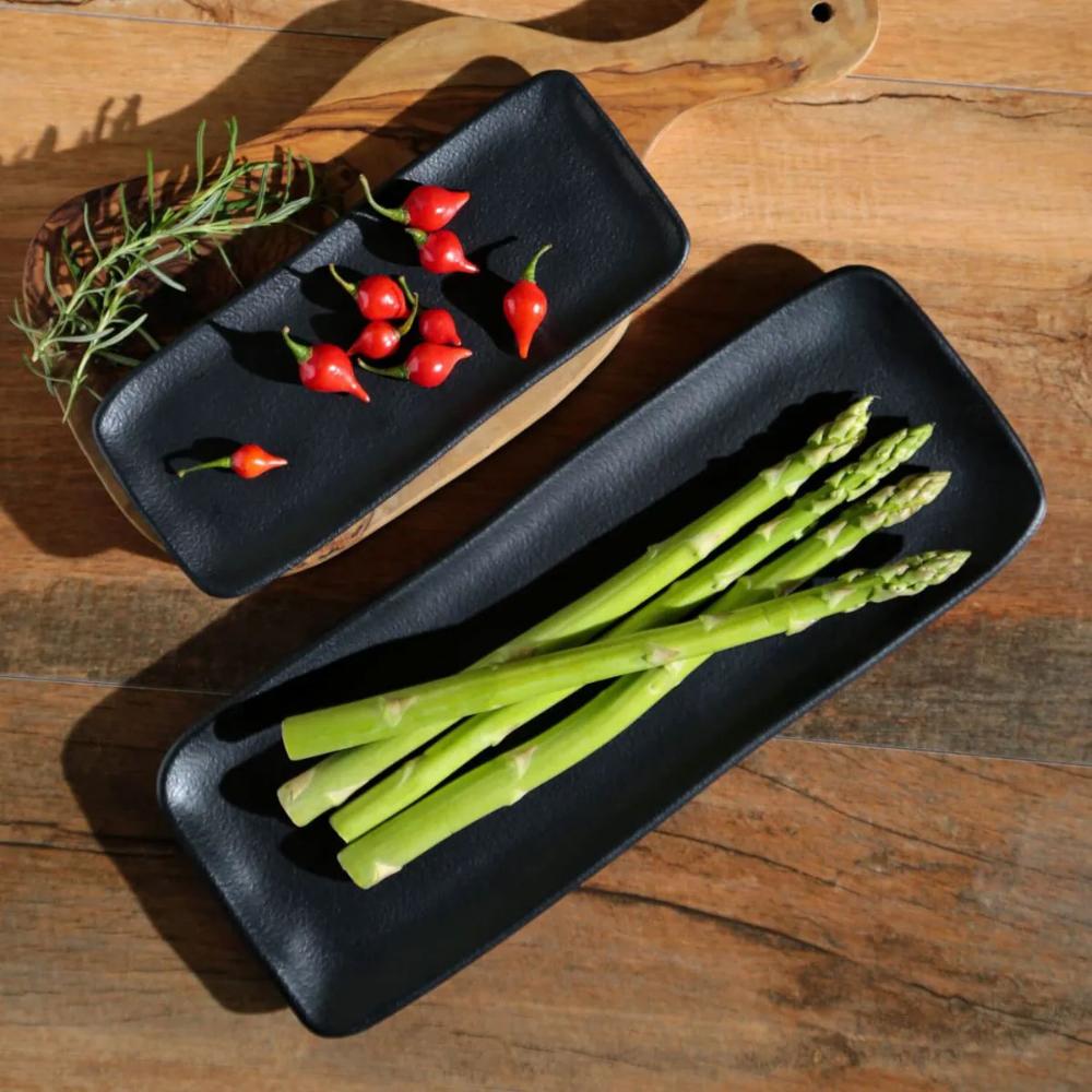 Kit 24 Travessas Cerâmica 22x9cm Orgânico Preto Matte Buffet Restaurante Porto Brasil
