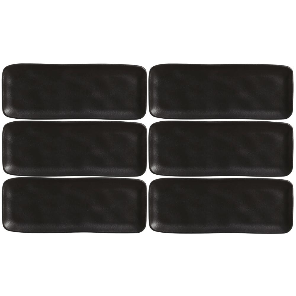 Kit 6 Bandejas Cerâmica Servir Sushi Sashimi 33x13cm Preto Travessa Porto Brasil