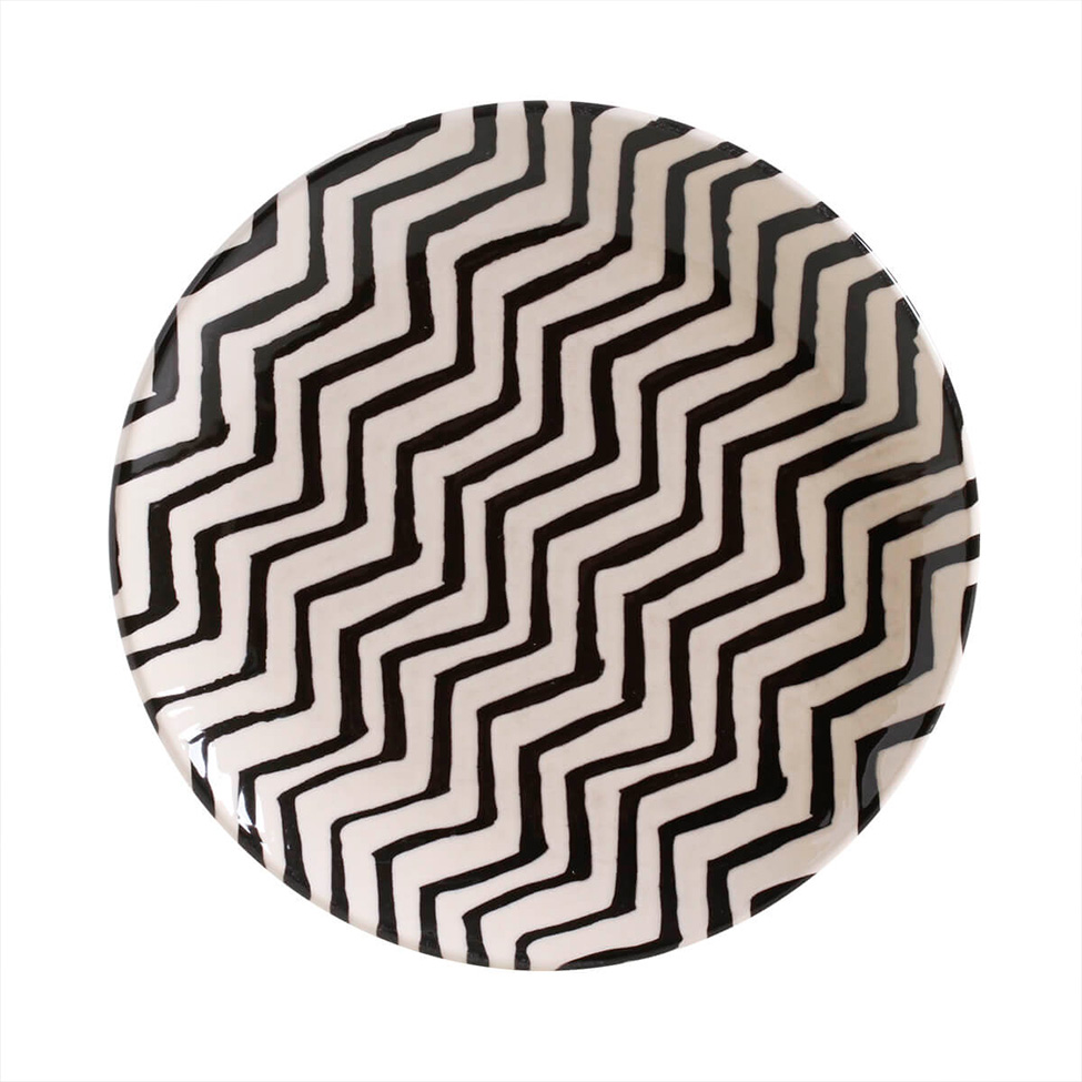 Prato de Sobremesa Chevron Off White e Preto
