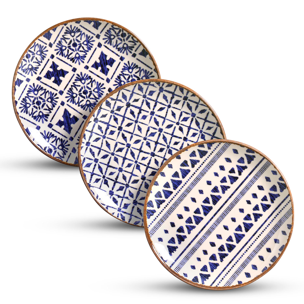 Prato para Sobremesa Asteca Azul e Branco