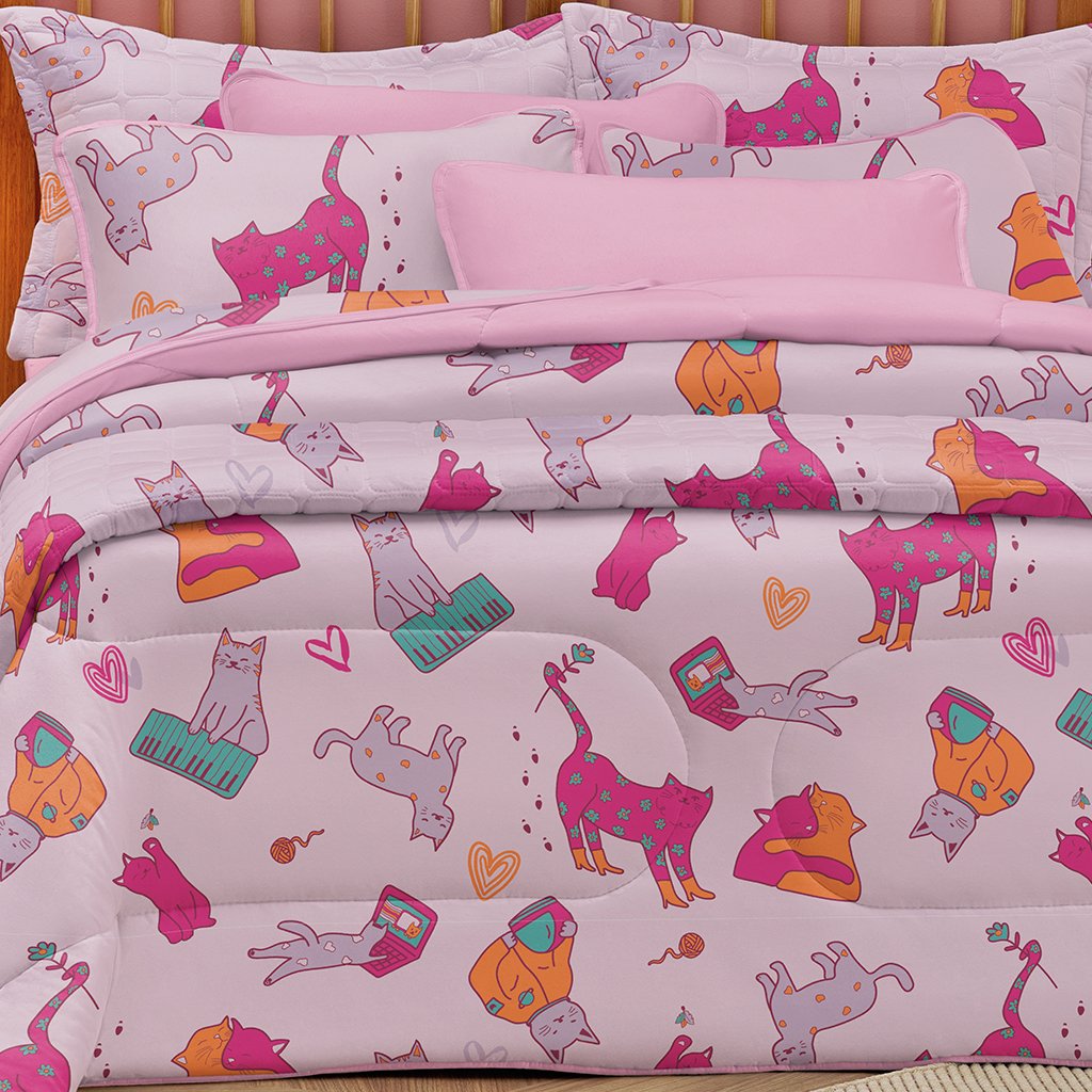 Edredom Casal Estampado Atlantix 200x220cm 100% Algodão Cats