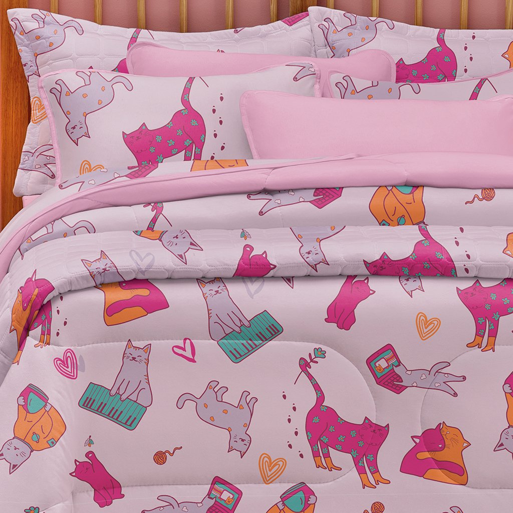 Edredom Casal Estampado Atlantix 200x220cm 100% Algodão Cats