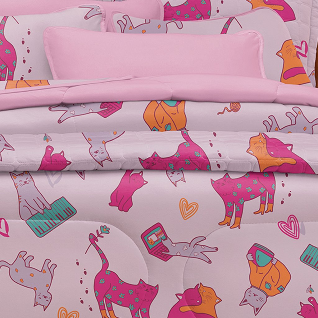 Edredom Casal Estampado Atlantix 200x220cm 100% Algodão Cats