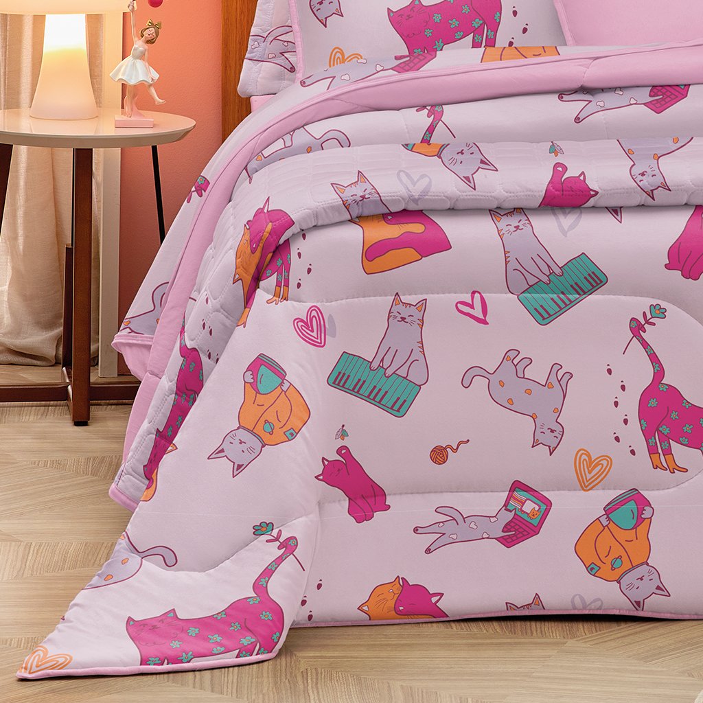 Edredom Casal Estampado Atlantix 200x220cm 100% Algodão Cats