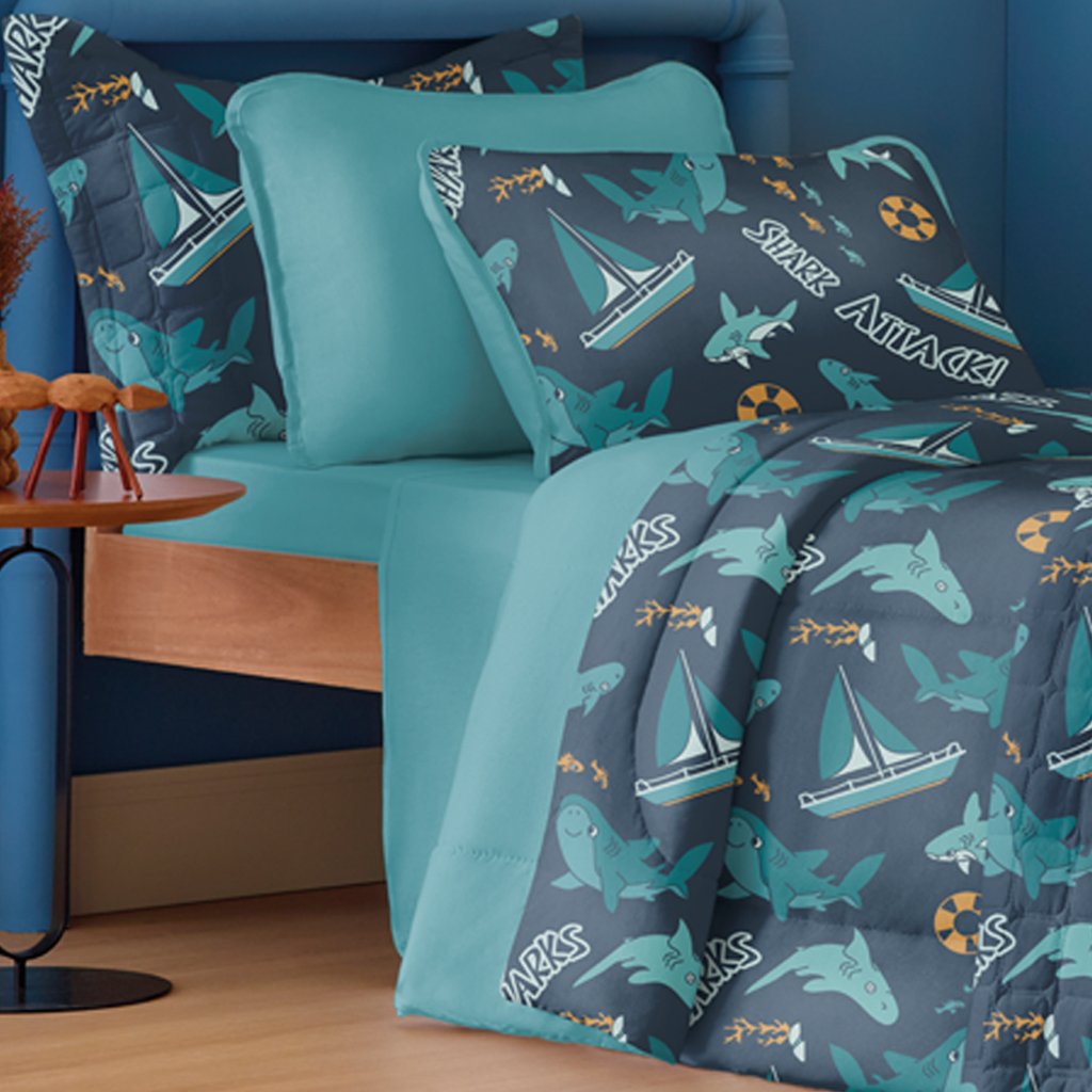 Edredom Casal Estampado Atlantix 200x220cm 100% Algodão Shark