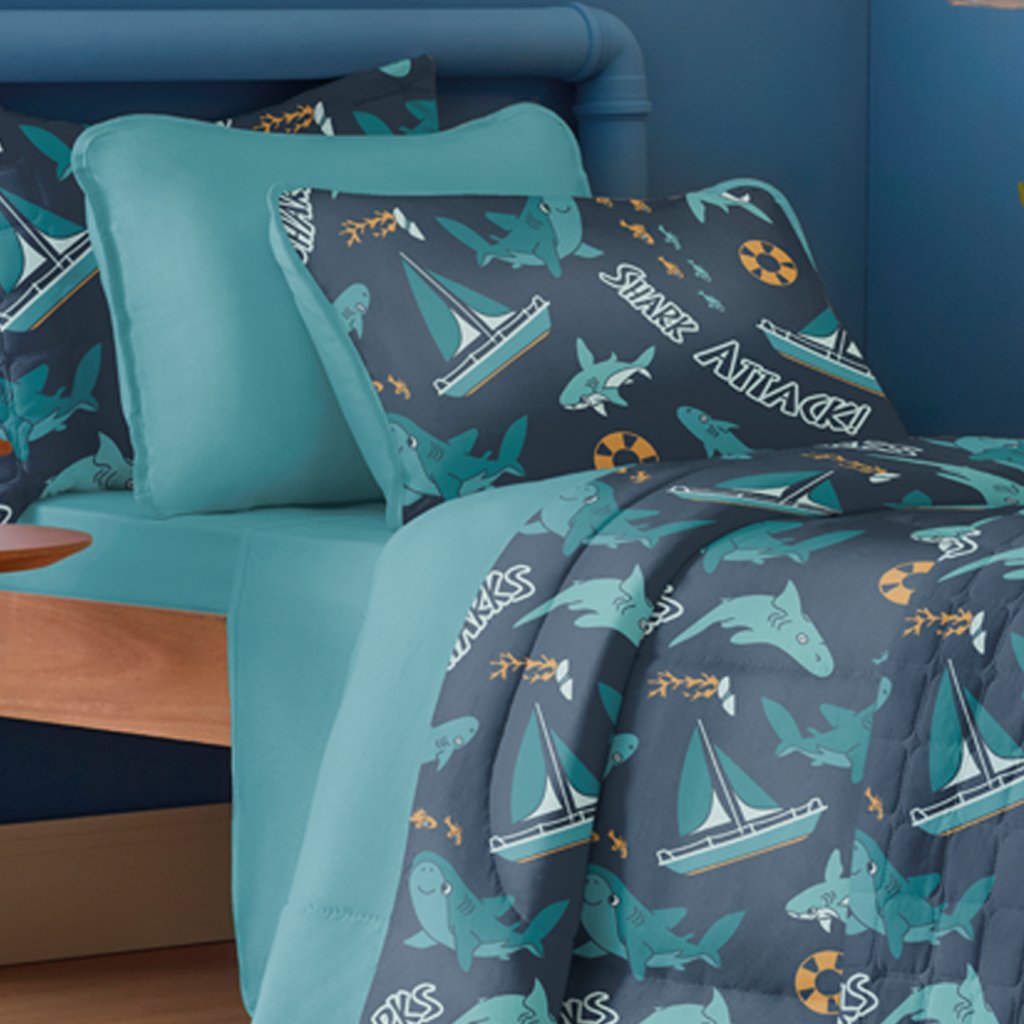 Edredom Casal Estampado Atlantix 200x220cm 100% Algodão Shark