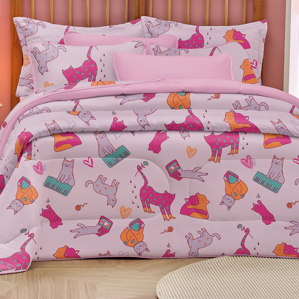Edredom Solteiro Estampado Atlantix 150x220cm 100% Algodão Cats