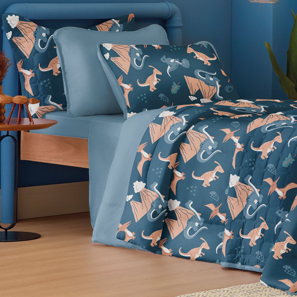 Edredom Solteiro Estampado Atlantix 150x220cm 100% Algodão Era dos Dinossauros