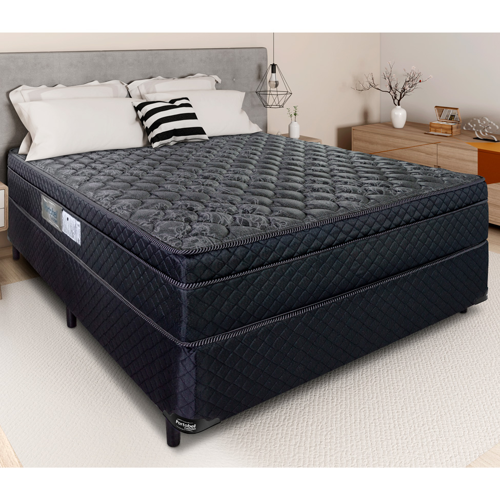 Cama Box Casal com Colchão Arezzo ll Molas Ensacadas Preta