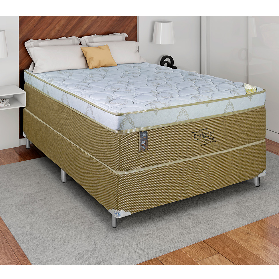Cama Box Casal com Colchão Vicenza Molas Ensacadas Bege