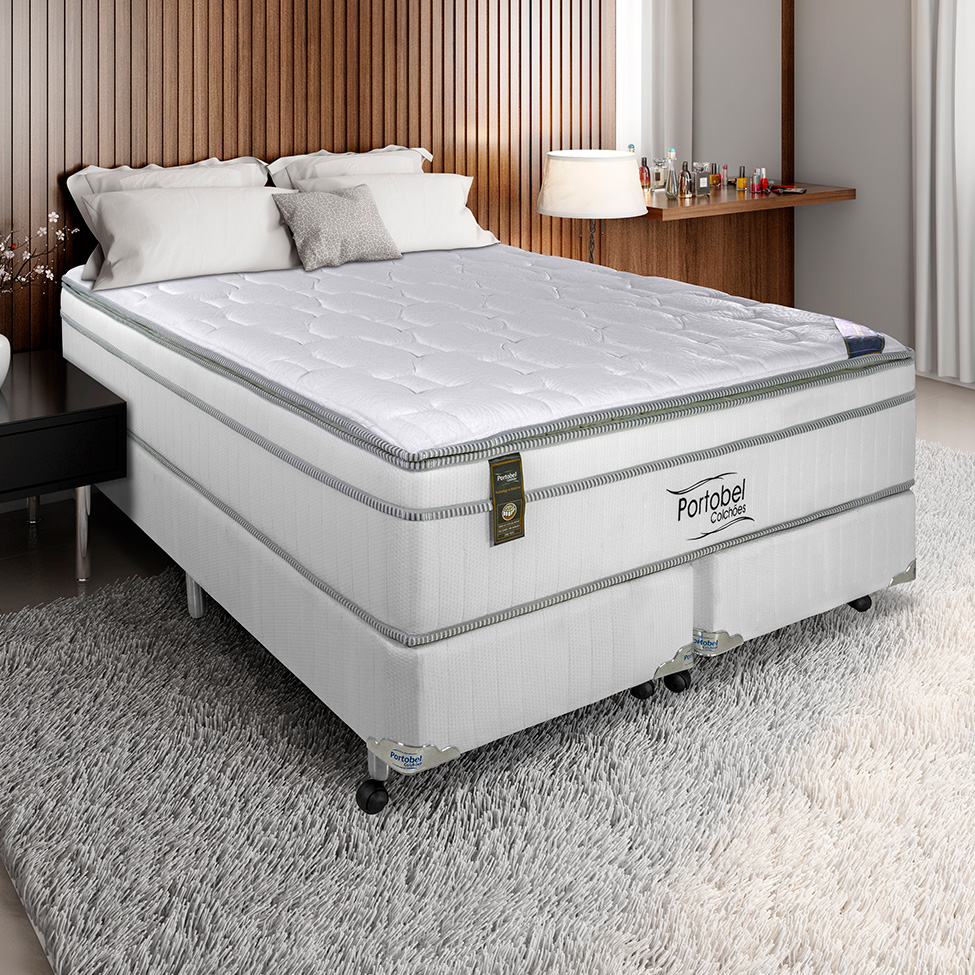 Cama Box Queen com Colchão Ecstasy Molas Ensacadas Branca