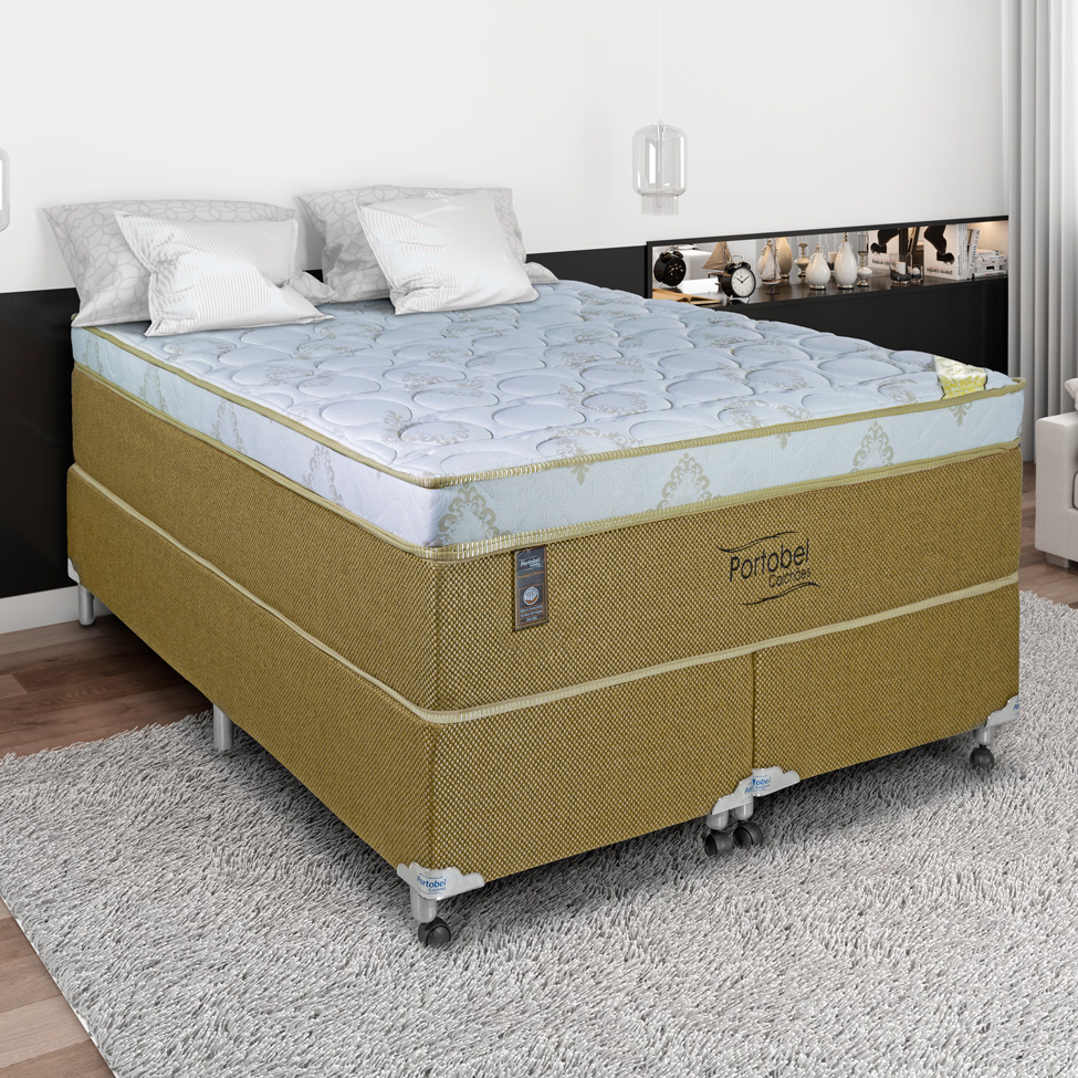 Cama Box Queen com Colchão Vicenza Molas Ensacadas Bege