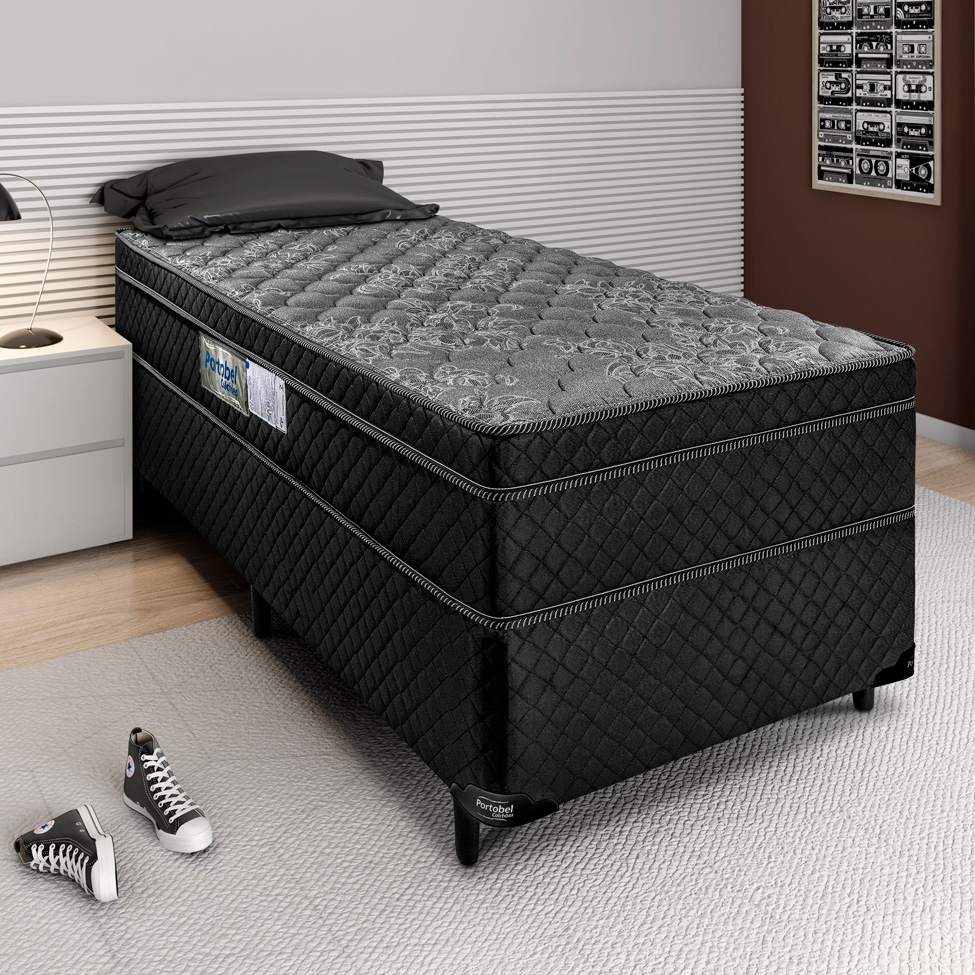 Cama Box Solteiro com Colchão Arezzo Molas Ensacadas Preta