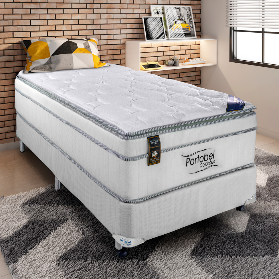 Cama Box Solteiro com Colchão Ecstasy (96x203) Molas Ensacadas Branca