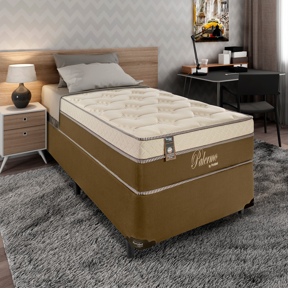 Cama Box Solteiro com Colchão Palermo (88x188) Molas Ensacadas Marrom