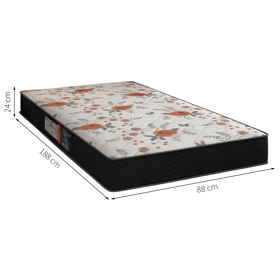 Colchão Solteiro de Espuma D45 Gênova (24x88x188) Branco e Floral