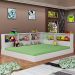 Cama Casal Plataforma Com Estante Em L Com Nichos Em MDF