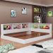 Cama Casal Plataforma Com Estante Em L Com Nichos Em MDF