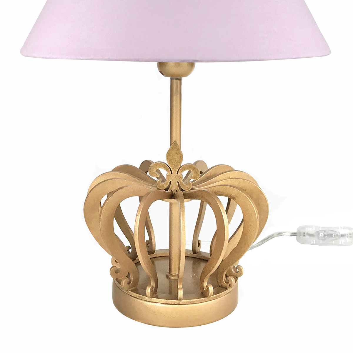 Abajur Coroa Dourada Cúpula Rosa Quarto Bebê Infantil Menina