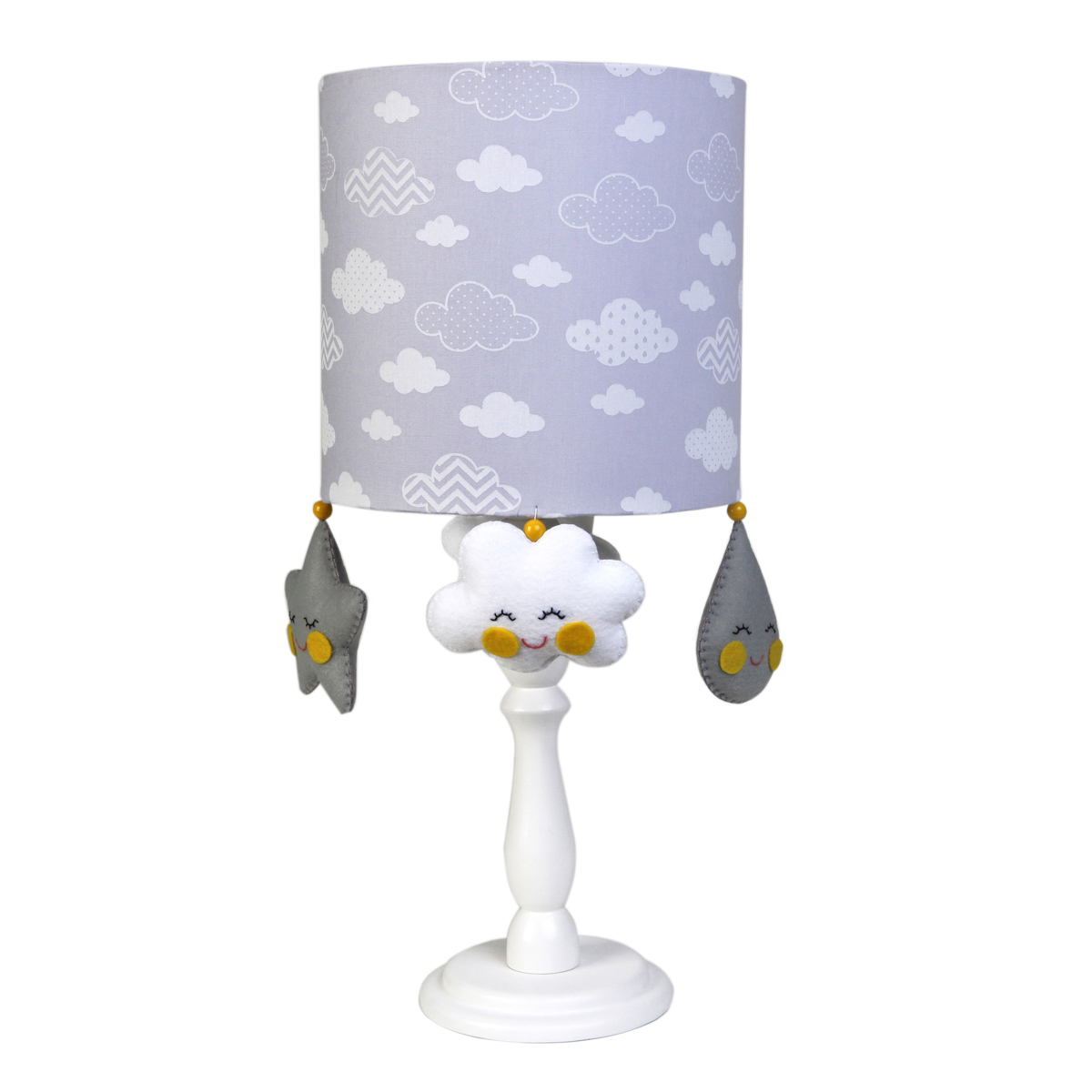 Abajur Madeira Chuva De Amor Cinza  Quarto Bebê Infantil Menina Menino